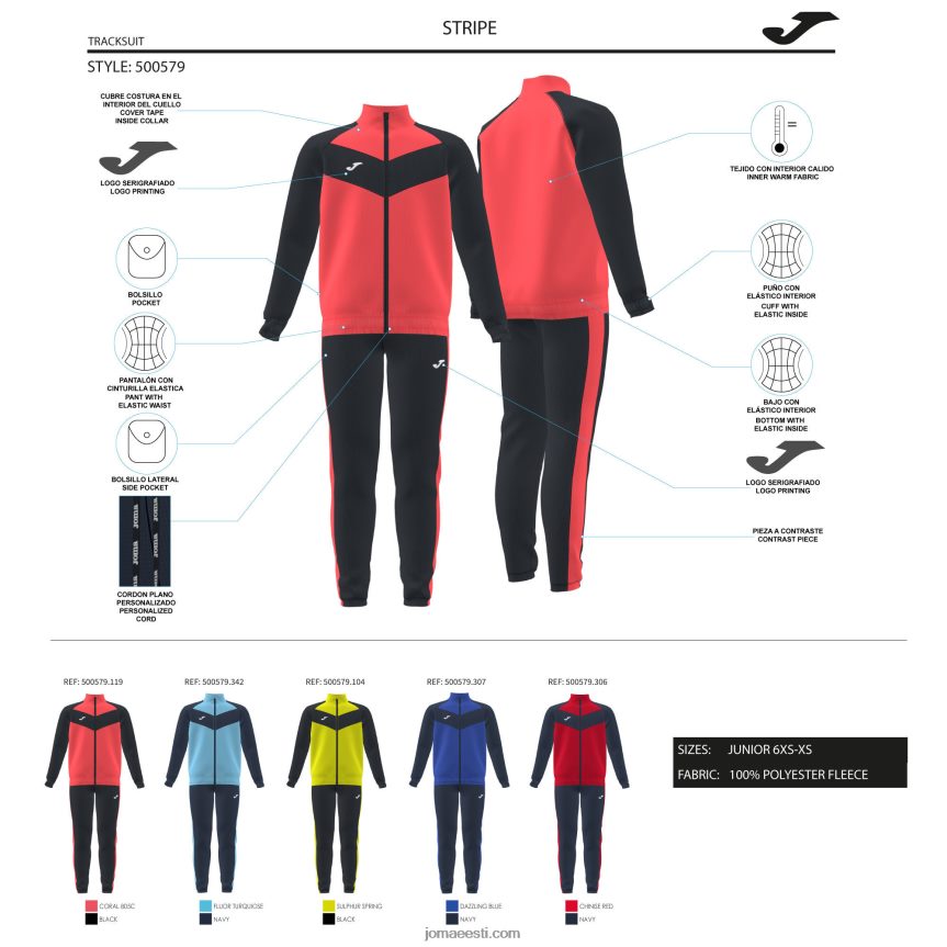 dressikas poisi triip DJNBH4078 tumesinine fluorestseeruv türkiissinine Joma