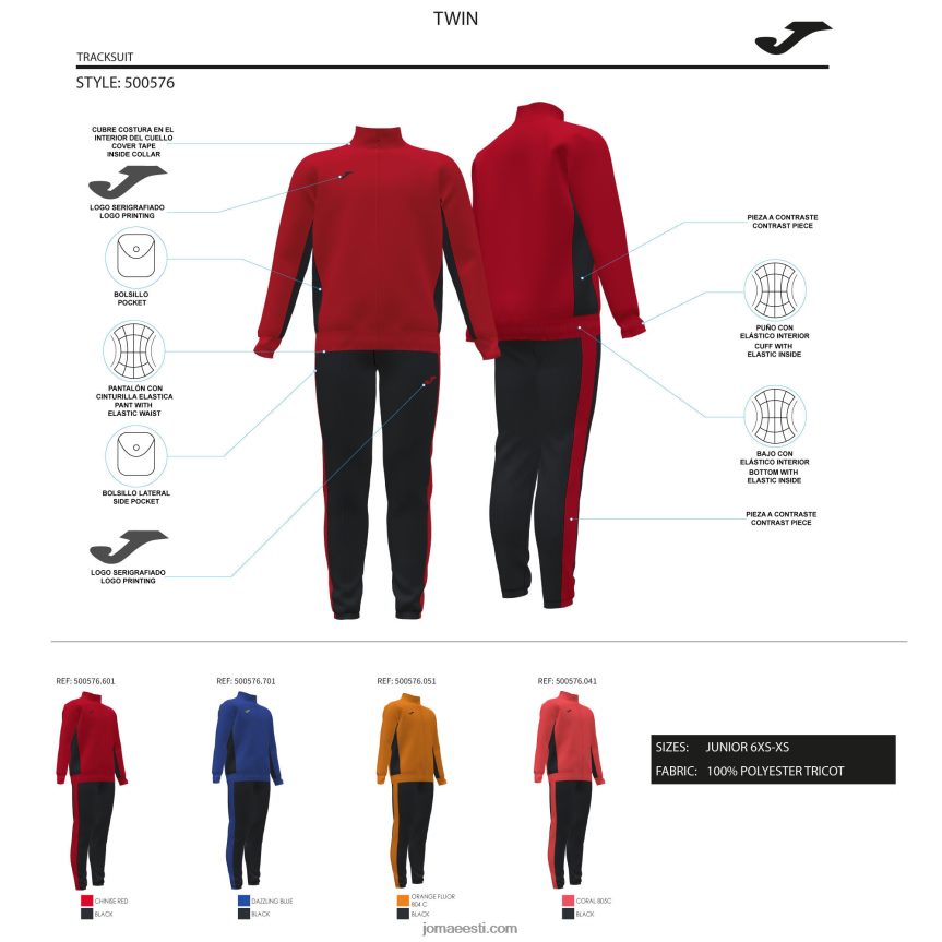 dressikas poiss kaksik DJNBH2807 fluorestseeruv korallimust Joma