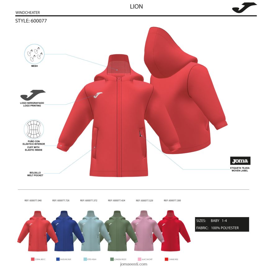 tuulejakk juunior lõvi DJNBH2779 fluorestseeruv korall Joma