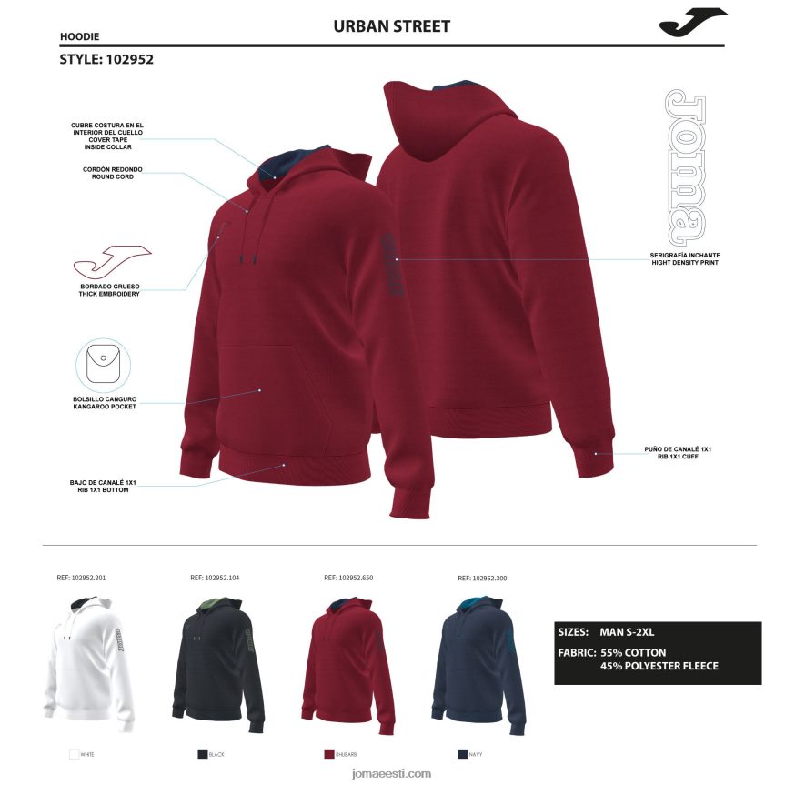 mehed kapuutsiga kampsun urban street DJNBH383 mereväe sinine Joma