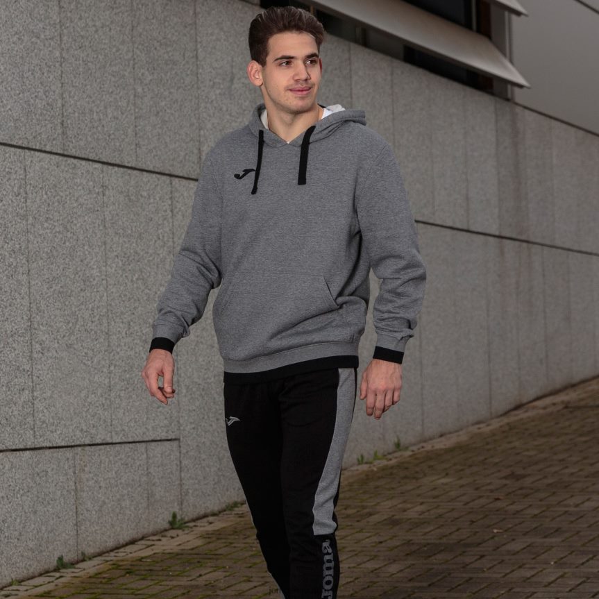 mehed mugav kapuutsiga kampsun ii DJNBH4182 melanž hall must Joma