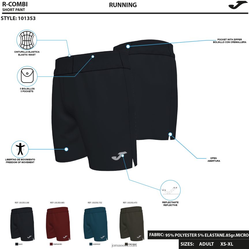 mehed lühikesed püksid r-combi DJNBH282 must Joma