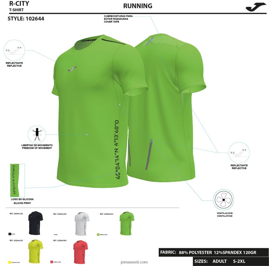 mehed särk lühikeste varrukatega r-city DJNBH2873 fluorestseeruv korall Joma