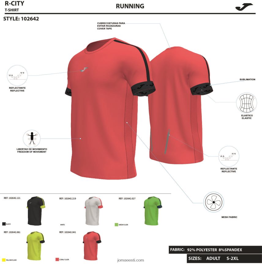 mehed särk lühikeste varrukatega r-city DJNBH4755 fluorestseeruv korall Joma