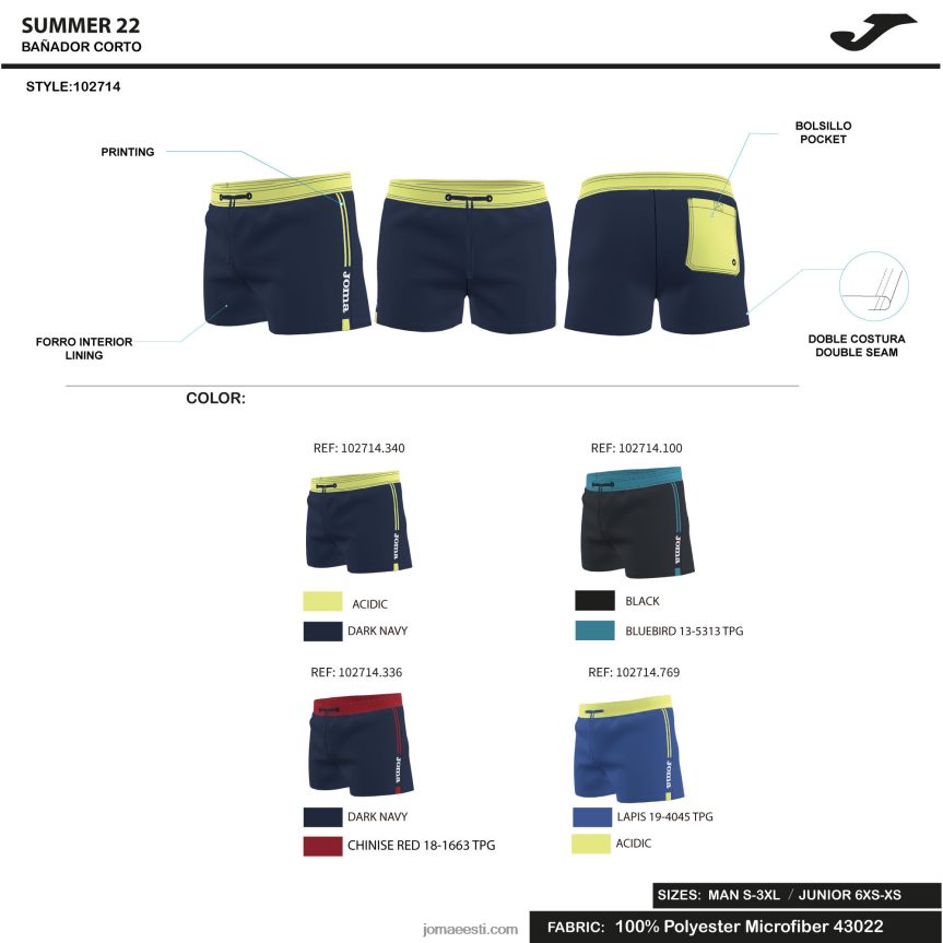 mehed klassikalised ujumispüksid DJNBH574 tumesinine fluorestseeruv kollane Joma