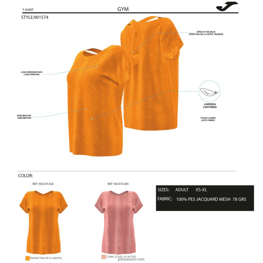 naised särgi lühikeste varrukatega südamik DJNBH3899 oranž Joma