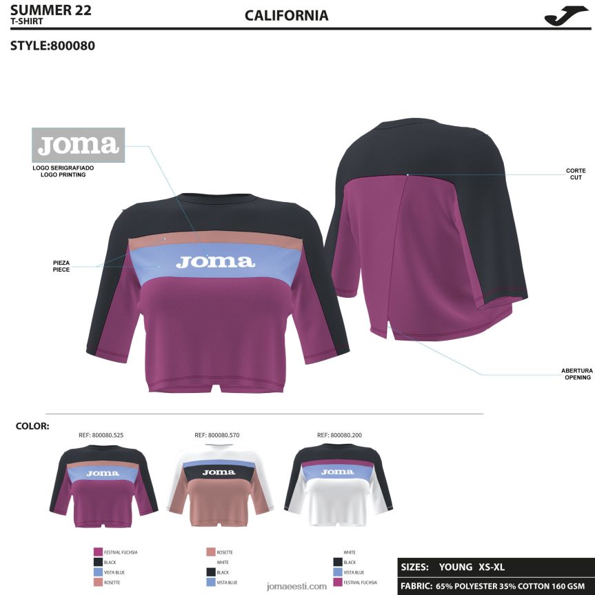 naised särk lühikeste varrukatega california DJNBH2244 fuksia must Joma