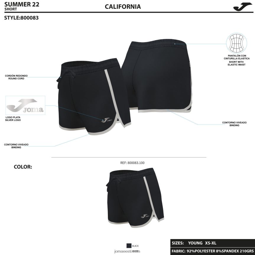 naised lühikesed püksid california DJNBH3717 must Joma