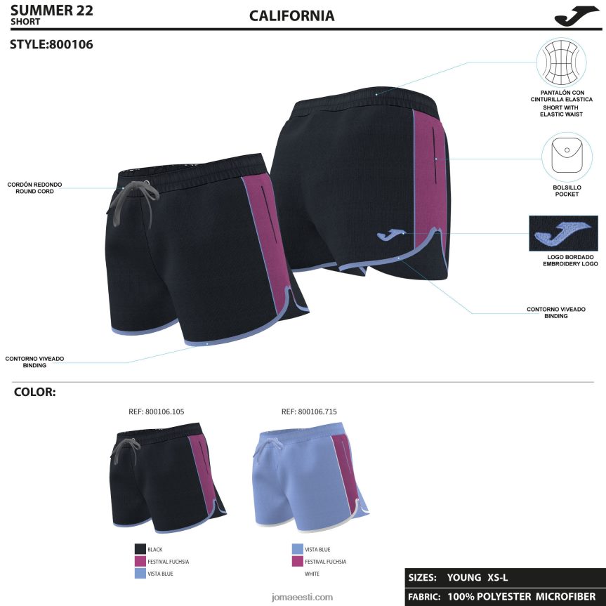 naised lühikesed püksid california DJNBH3730 sinine Joma