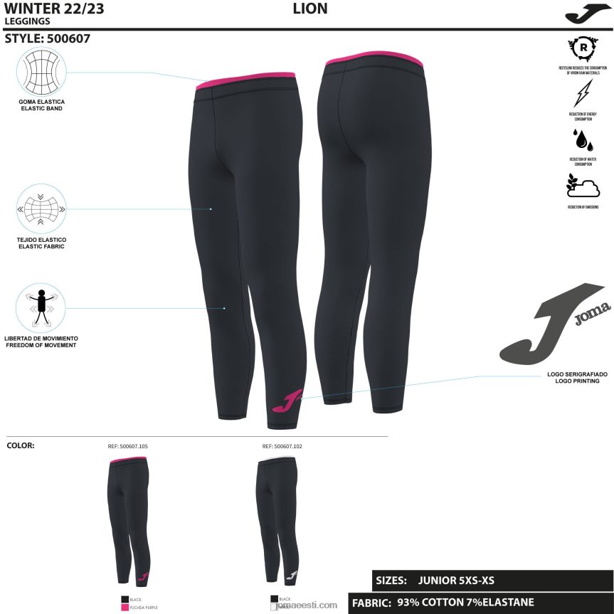 naised pikad sukkpüksid lõvi DJNBH2183 must fuksia Joma