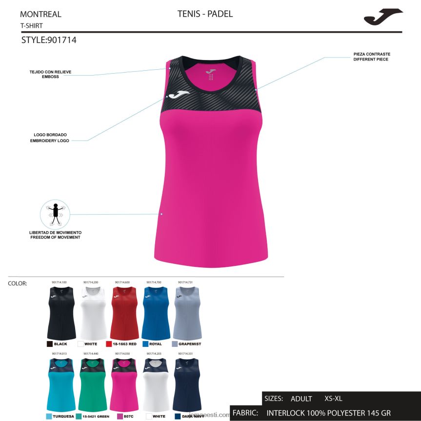 naised tank top montreal DJNBH1669 fluorestseeruv türkiissinine tumesinine Joma